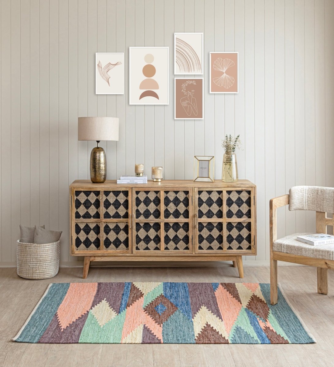 Pastel Navajo Hand Woven Cotton Dhurrie Rug