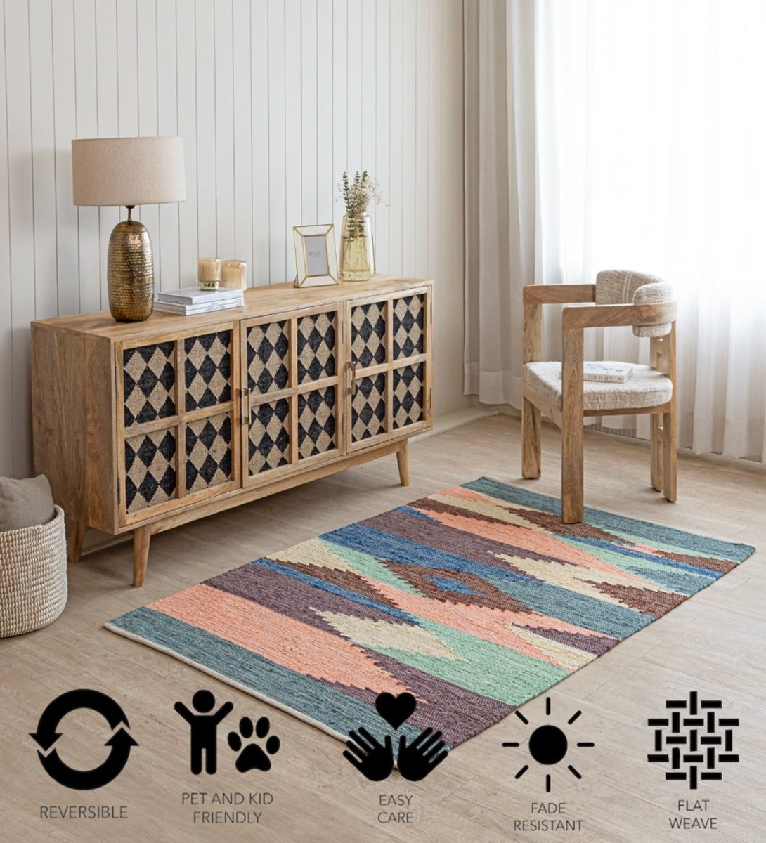 Pastel Navajo Hand Woven Cotton Dhurrie Rug