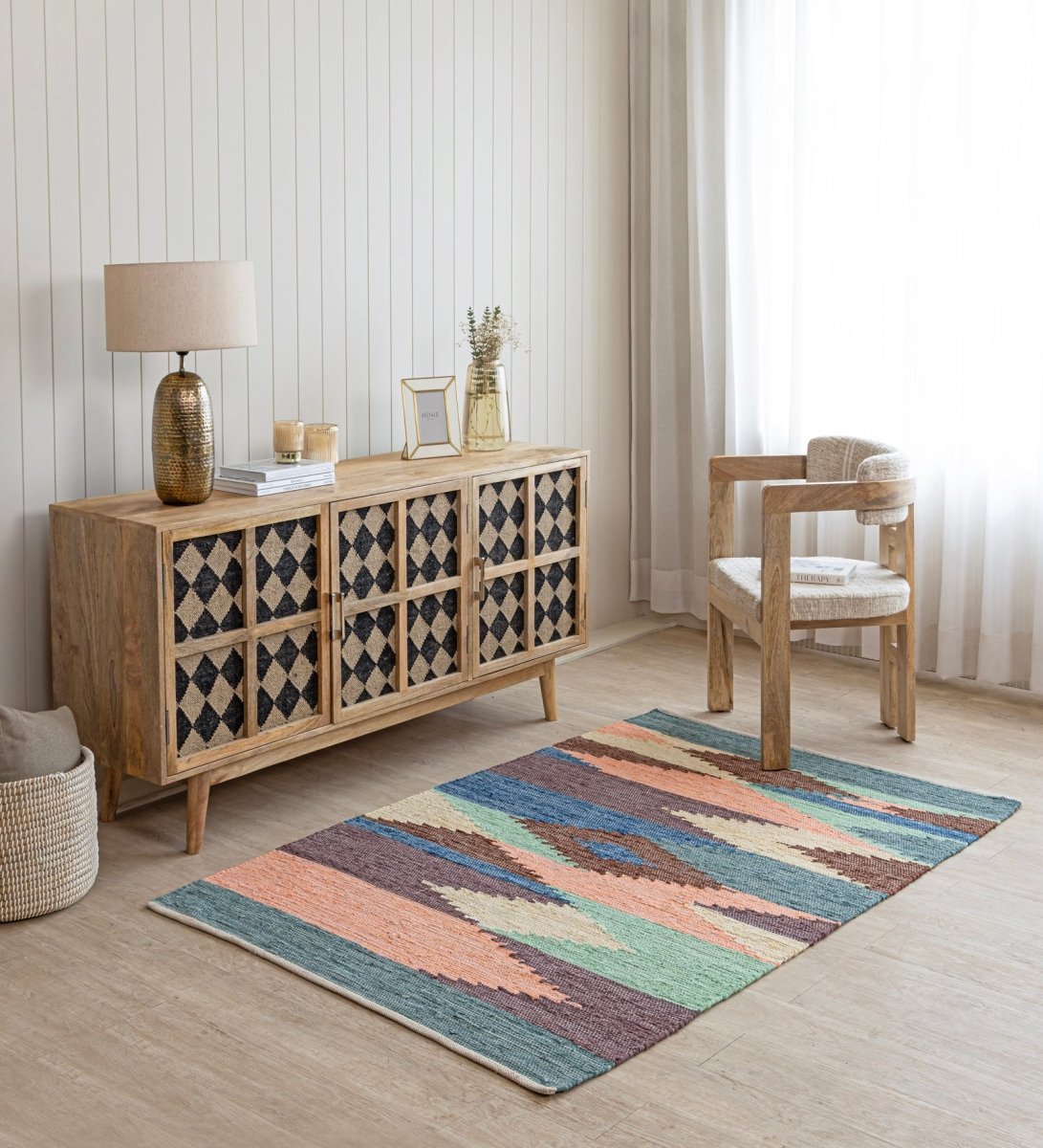 Pastel Navajo Hand Woven Cotton Dhurrie Rug