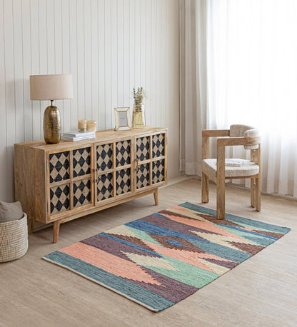 Pastel Navajo Hand Woven Cotton Dhurrie rug - alternate angle