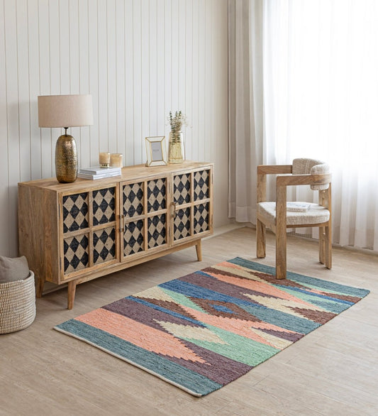 Pastel Navajo Hand Woven Cotton Dhurrie rug - alternate angle