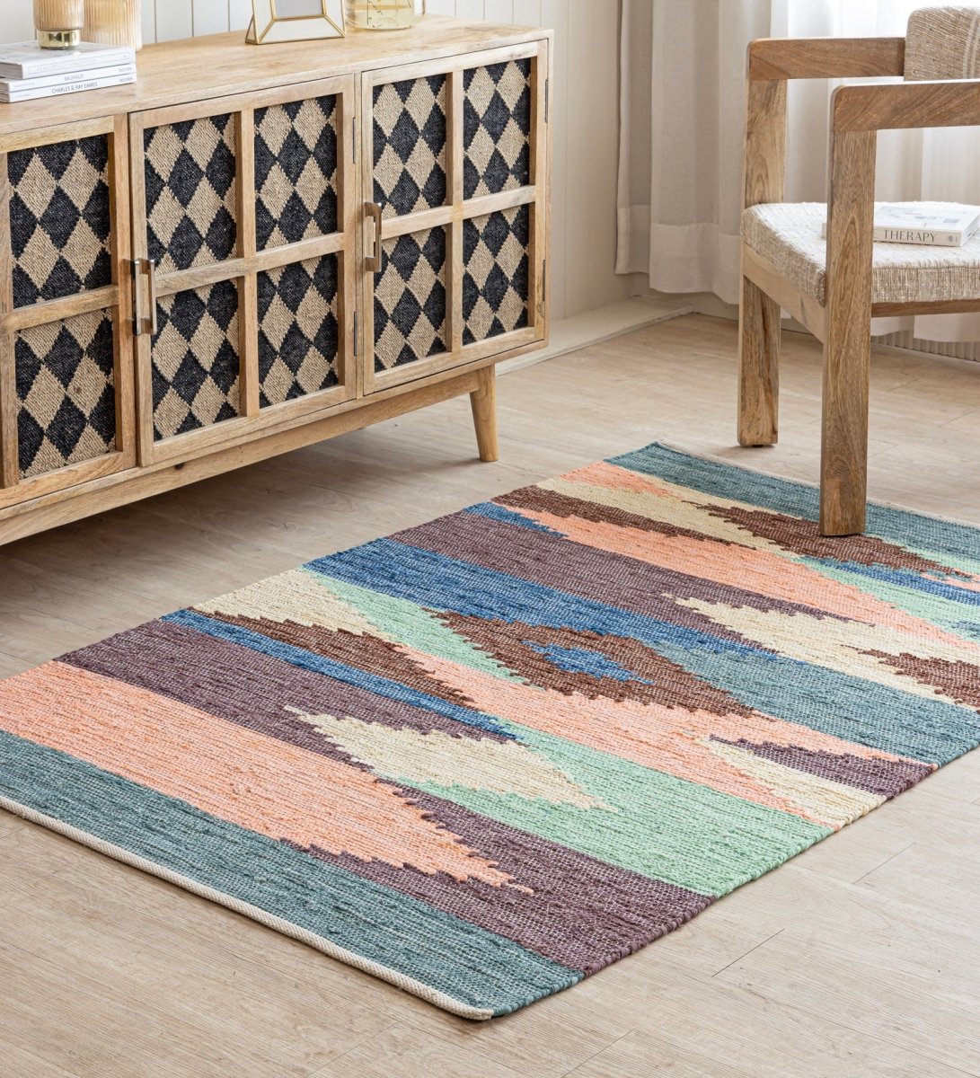 Pastel Navajo Hand Woven Cotton Dhurrie Rug
