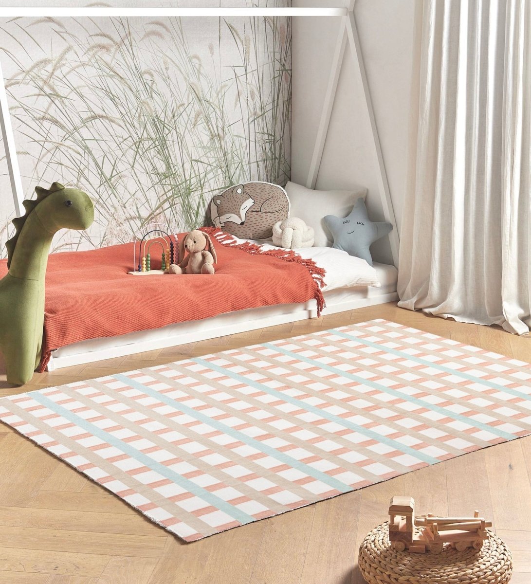 Pastel Picnic Plaid Kids handcrafted natural fiber area rug - main product view
