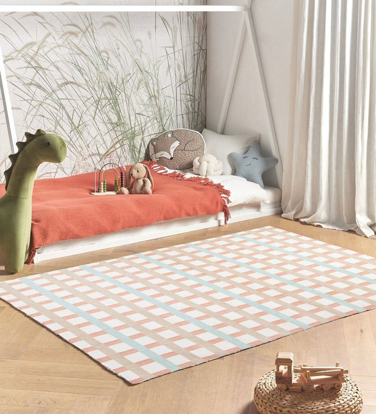Pastel Picnic Plaid Kids handcrafted natural fiber area rug - main product view