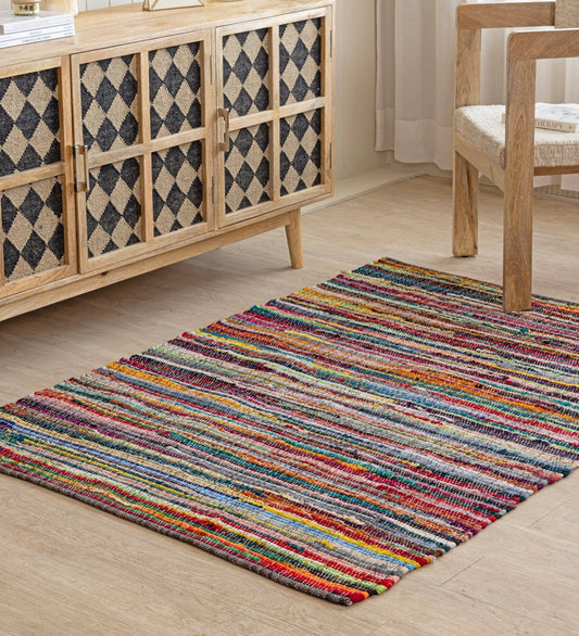 Rainbow Rag Hand Woven Recycled Cotton Chindi rug - alternate angle