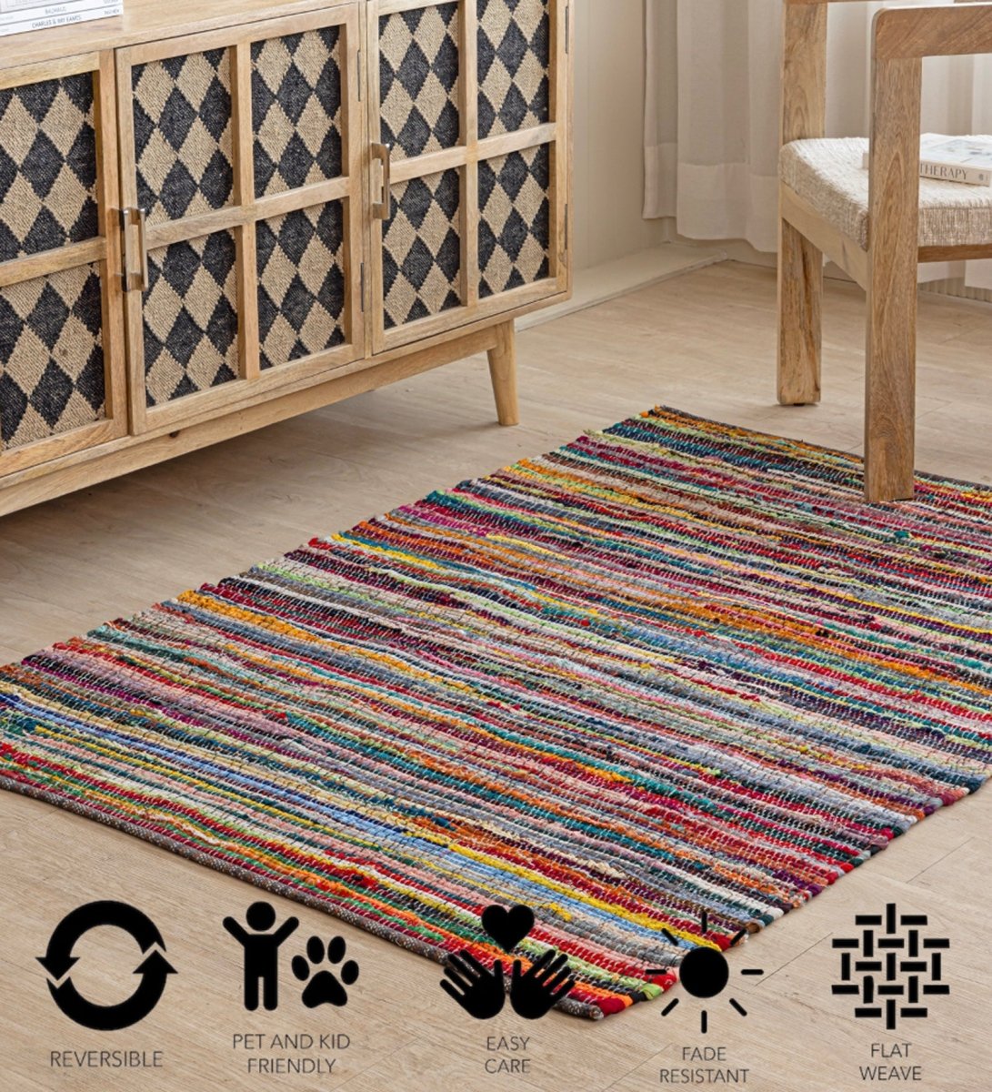Rainbow Rag Hand Woven Recycled Cotton Chindi Rug