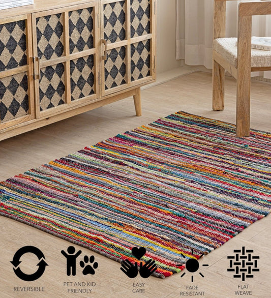 Rainbow Rag Hand Woven Recycled Cotton Chindi hand-woven cotton area rug - main product view