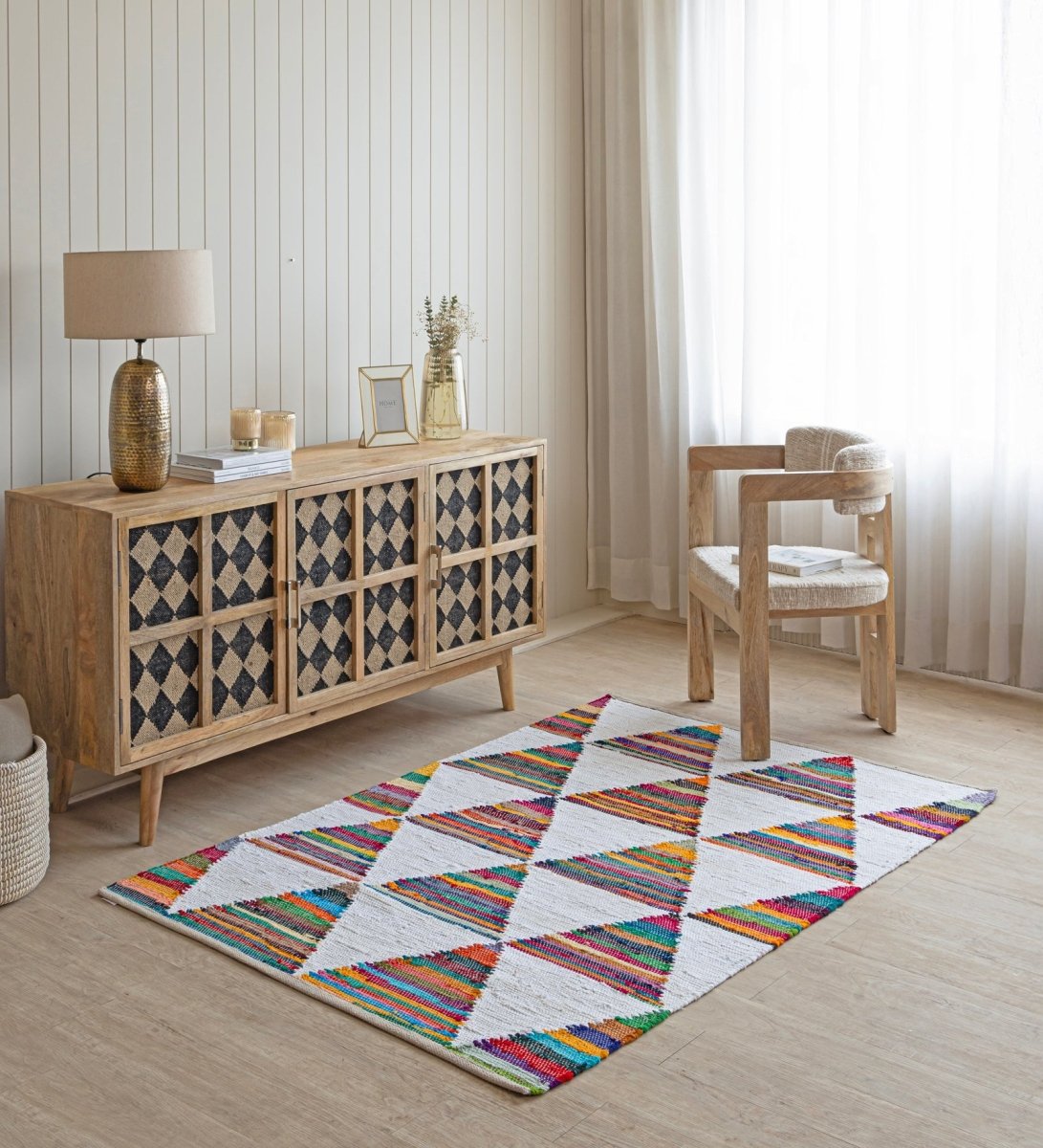 Rainbow Triangle Hand Woven Recycled Cotton Chindi Rug
