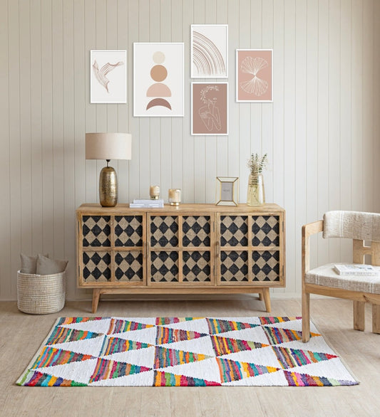 Rainbow Triangle Hand Woven Recycled Cotton Chindi rug - texture close-up