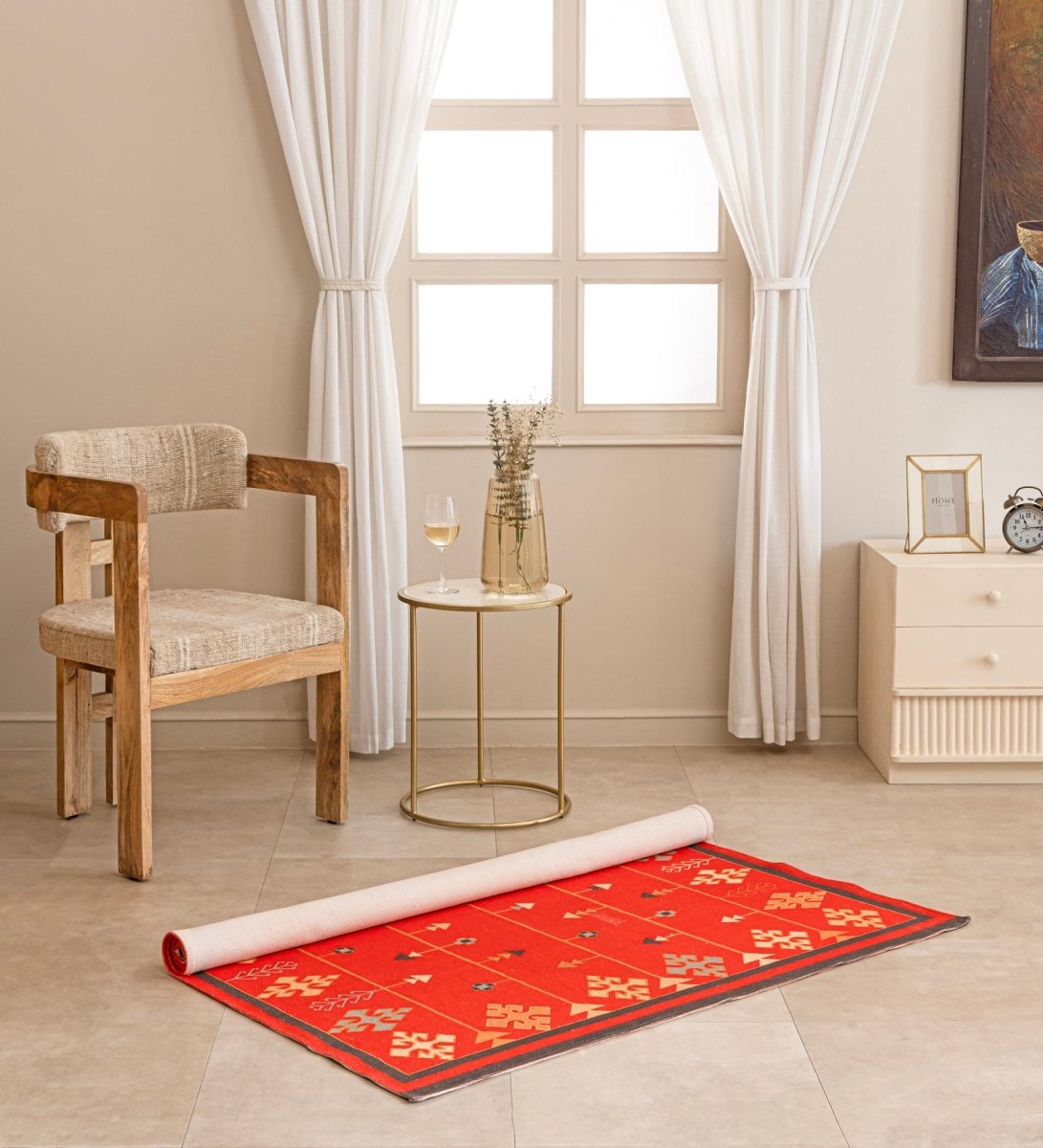 Red Oasis Tribal rug - side view