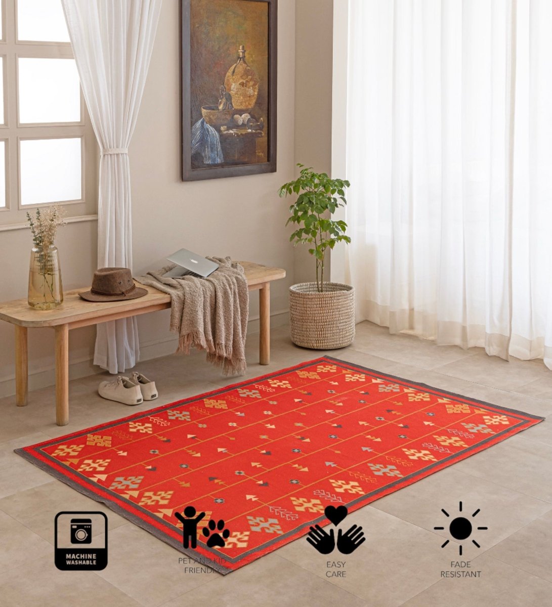 Red Oasis Tribal rug - texture close-up