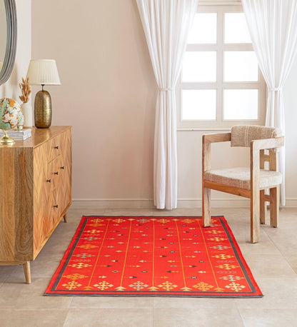 Red Oasis Tribal digitally printed cotton area rug - main product view