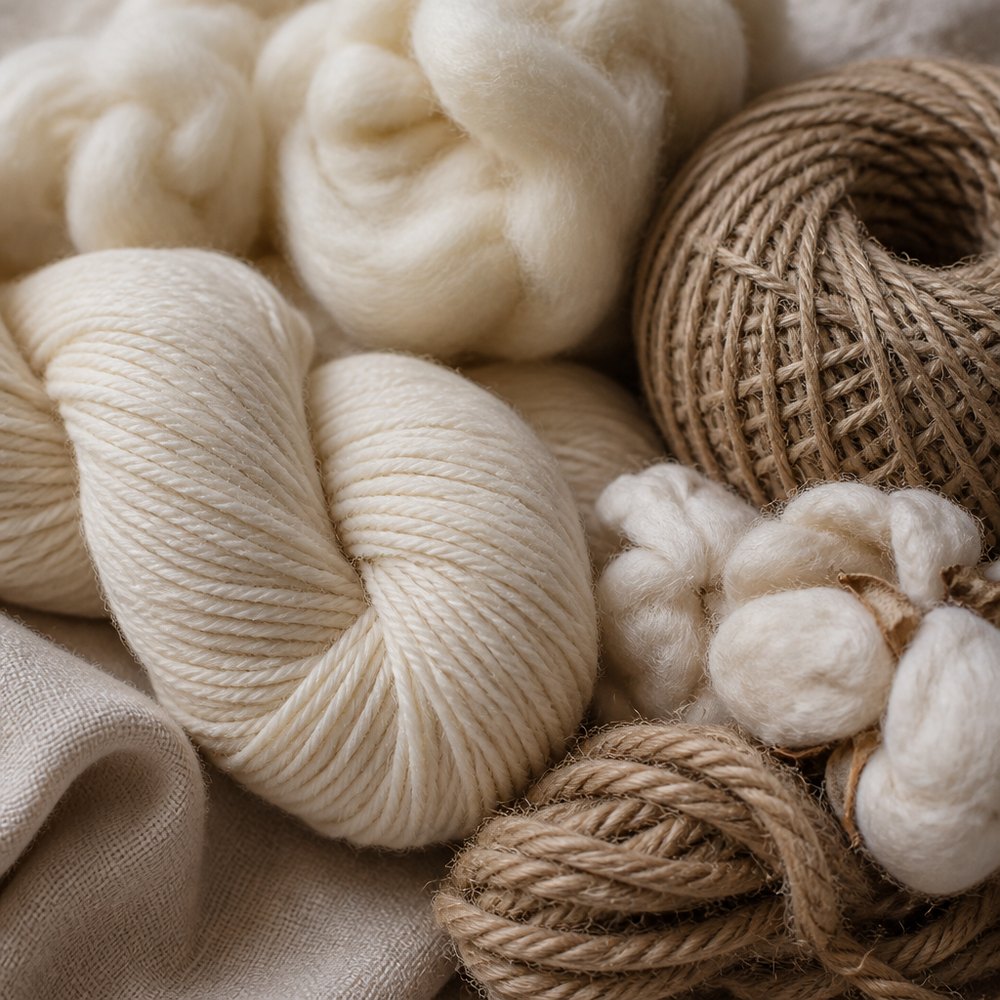 Natural wool, cotton and jute yarn