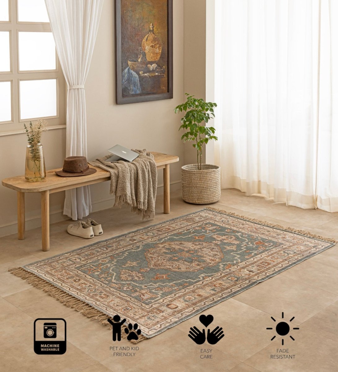 Sage Vintage Medallion Digital Printed Rug