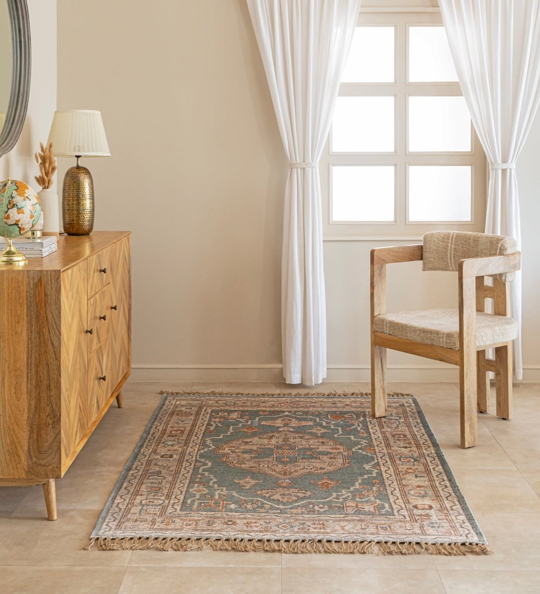 Sage Vintage Medallion Digital Printed Rug