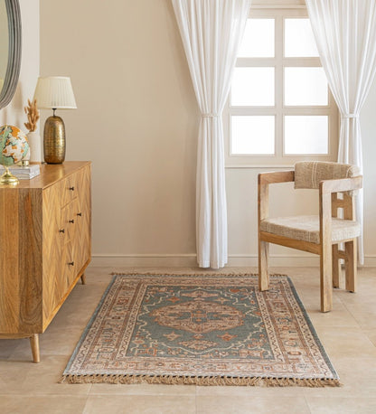 Sage Vintage Medallion Digital Printed Rug digitally printed cotton area rug - main product view