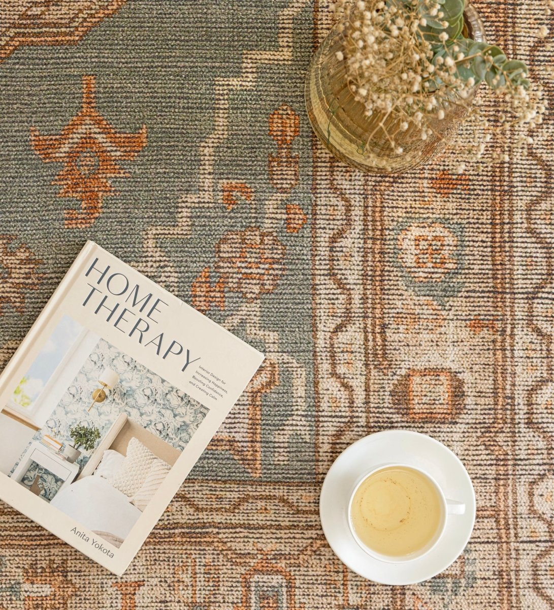 Sage Vintage Medallion Digital Printed Rug