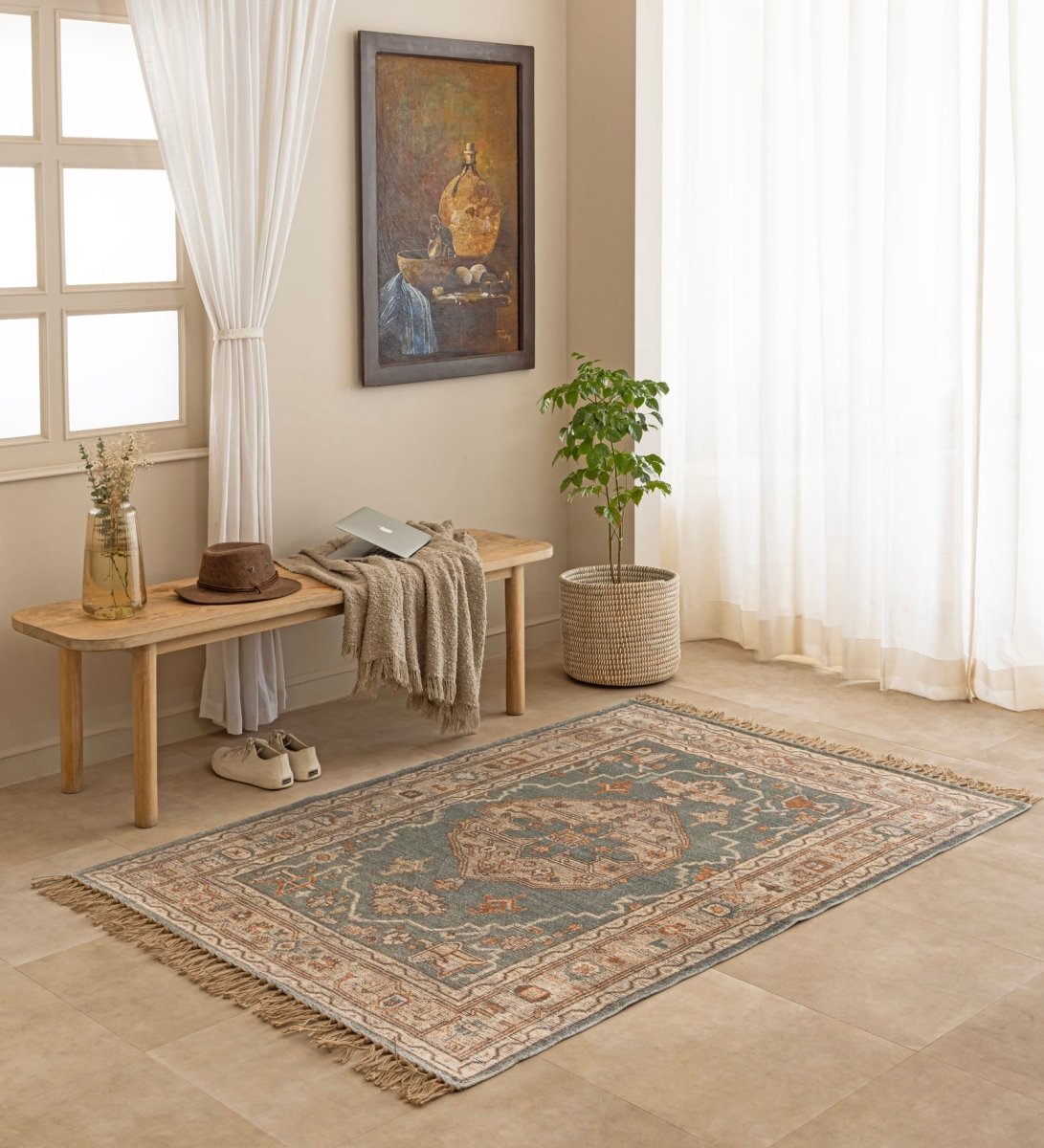 Sage Vintage Medallion Digital Printed Rug
