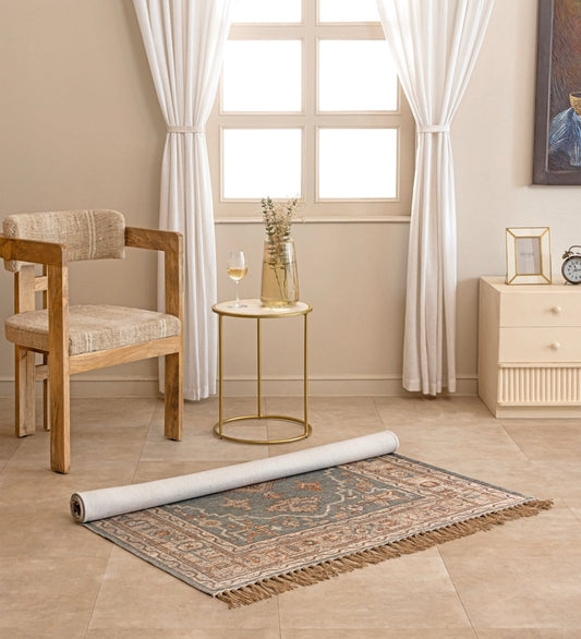 Sage Vintage Medallion Digital Printed Rug rug - side view