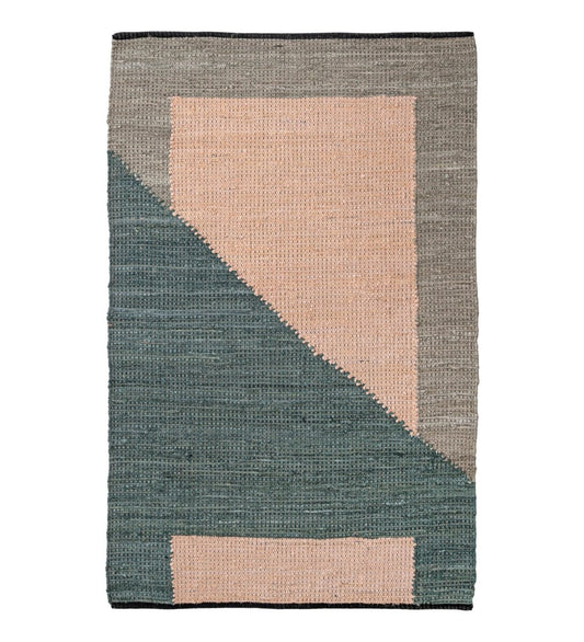 Scandi Color Block Hand Woven Cotton Dhurrie rug - detail view