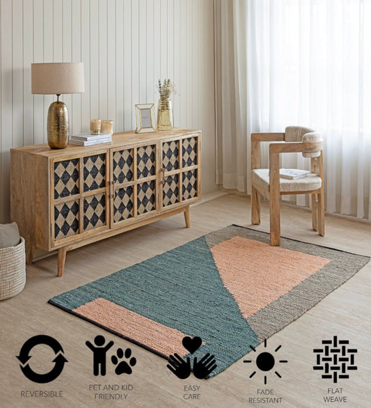 Scandi Color Block Hand Woven Cotton Dhurrie hand-woven cotton area rug - main product view