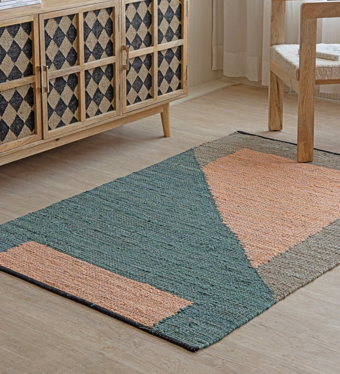 Scandi Color Block Hand Woven Cotton Dhurrie Rug