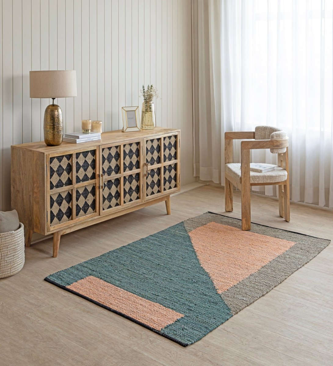 Scandi Color Block Hand Woven Cotton Dhurrie Rug