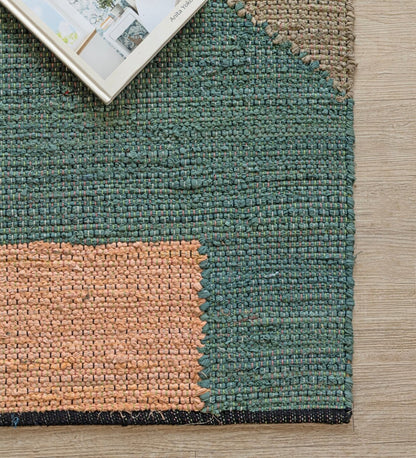 Scandi Color Block Hand Woven Cotton Dhurrie rug - texture close-up