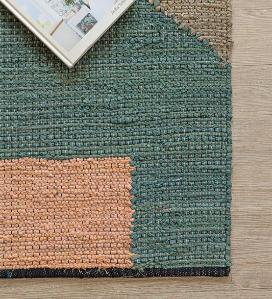 Scandi Color Block Hand Woven Cotton Dhurrie rug - texture close-up