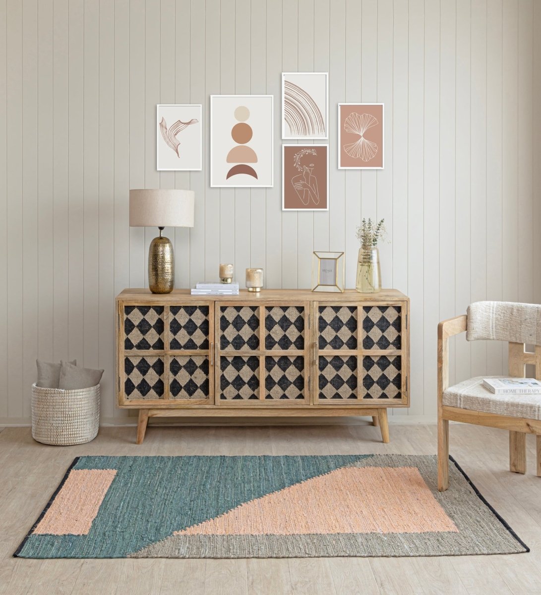 Scandi Color Block Hand Woven Cotton Dhurrie Rug