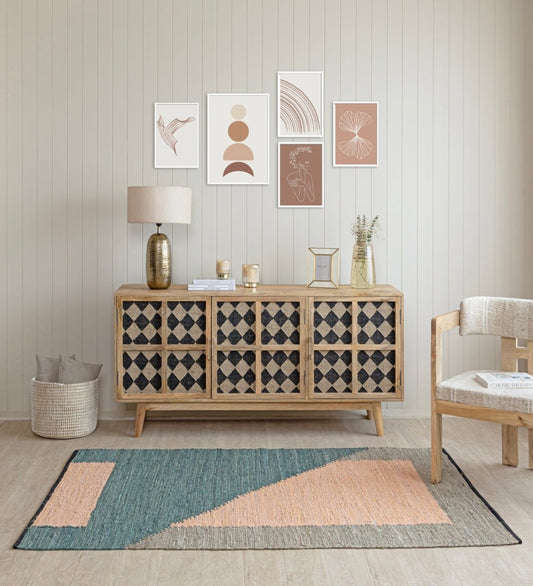 Scandi Color Block Hand Woven Cotton Dhurrie rug - side view