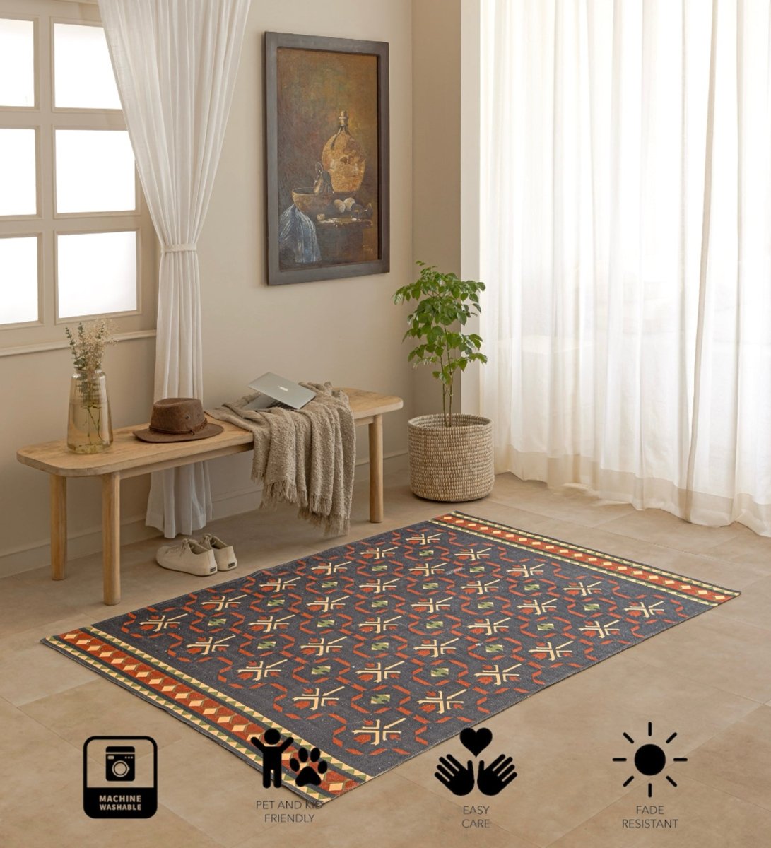 Slate Nomad Geometric rug - detail view