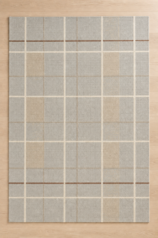 Ash Grid handmade windowpane rug catalog view — Rug Ritual