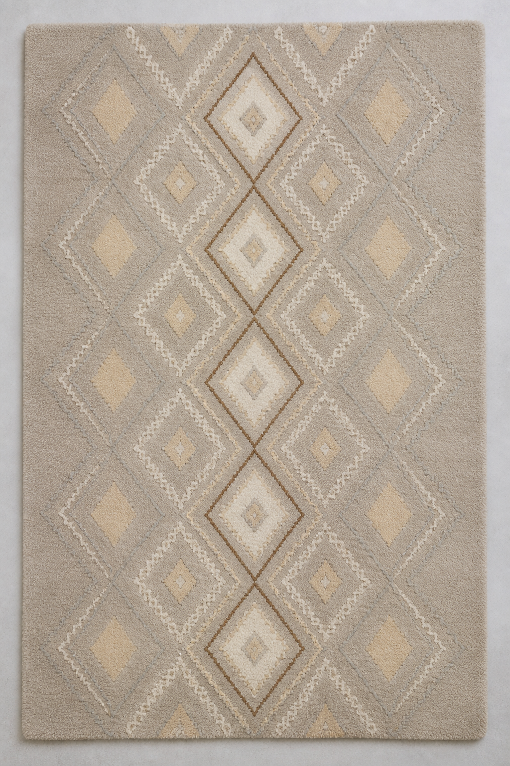 Greige Lattice handmade diamond rug catalog view — Rug Ritual