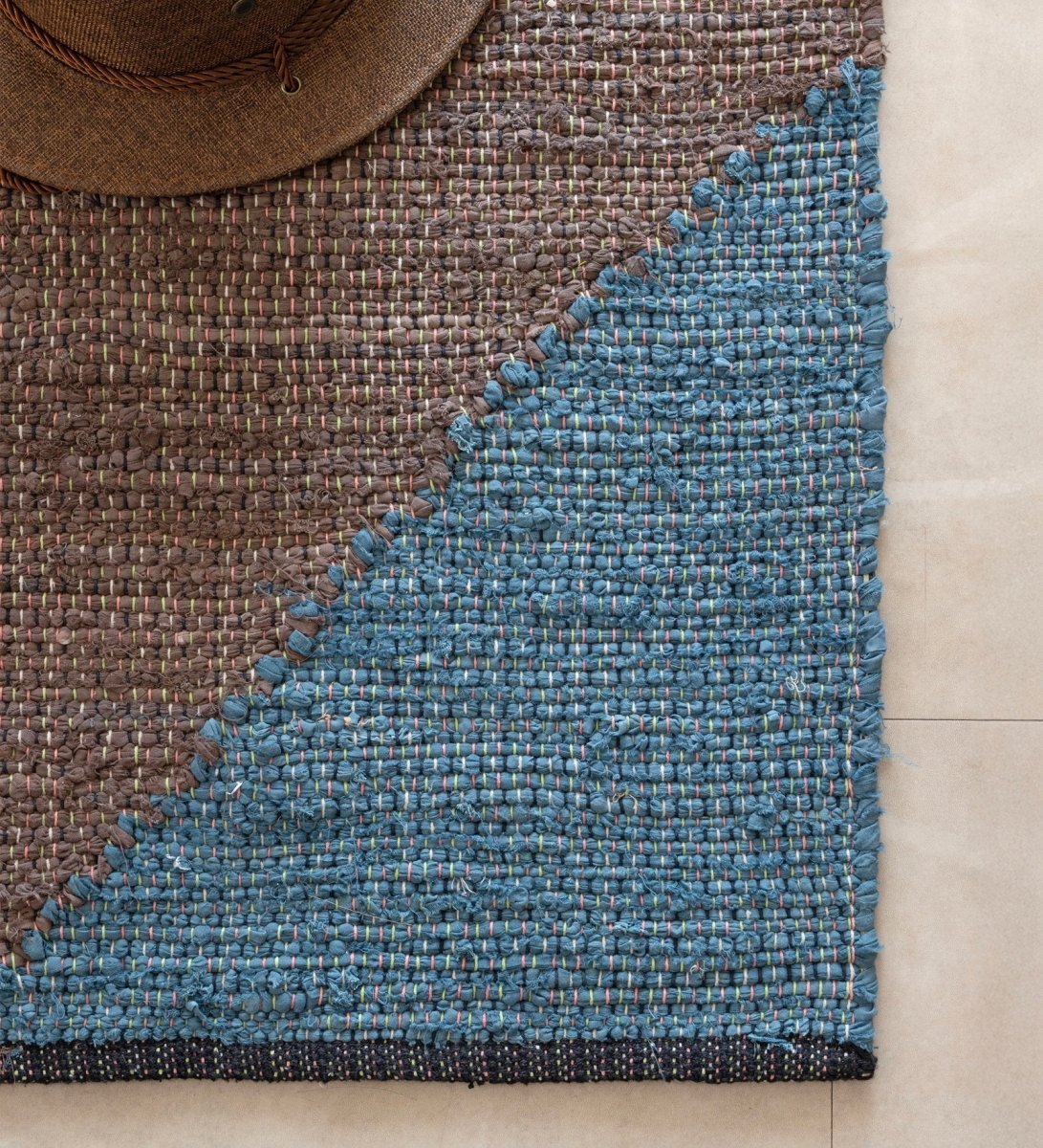 Terra Tide Hand Woven Chindi rug - styled room view