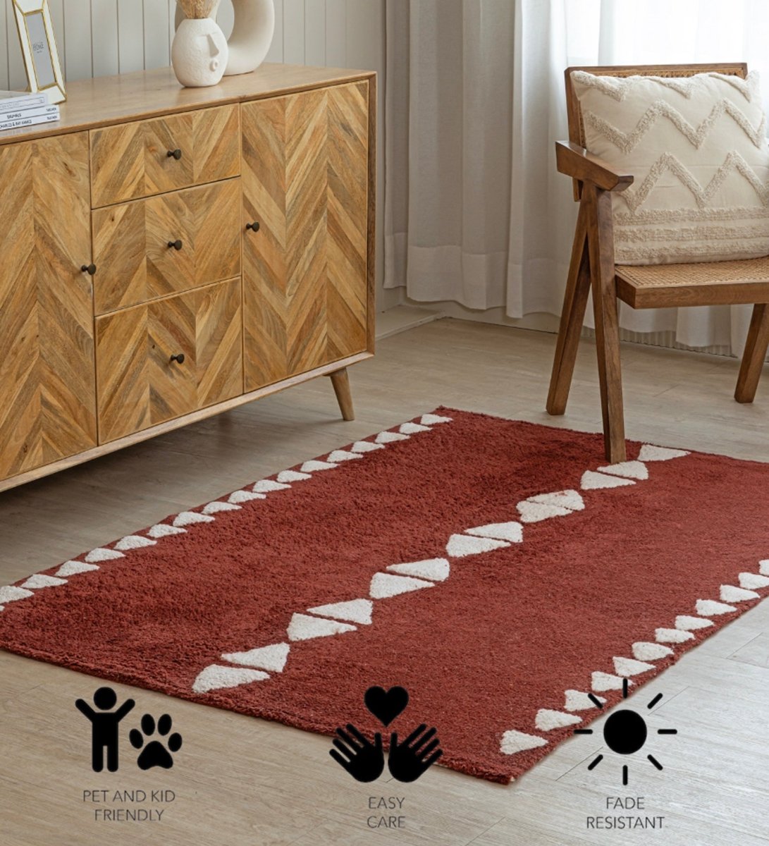 Terracotta Diamond Hand Tufted rug - alternate angle