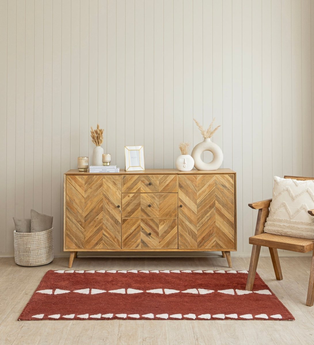 Terracotta Diamond Hand Tufted rug - back view