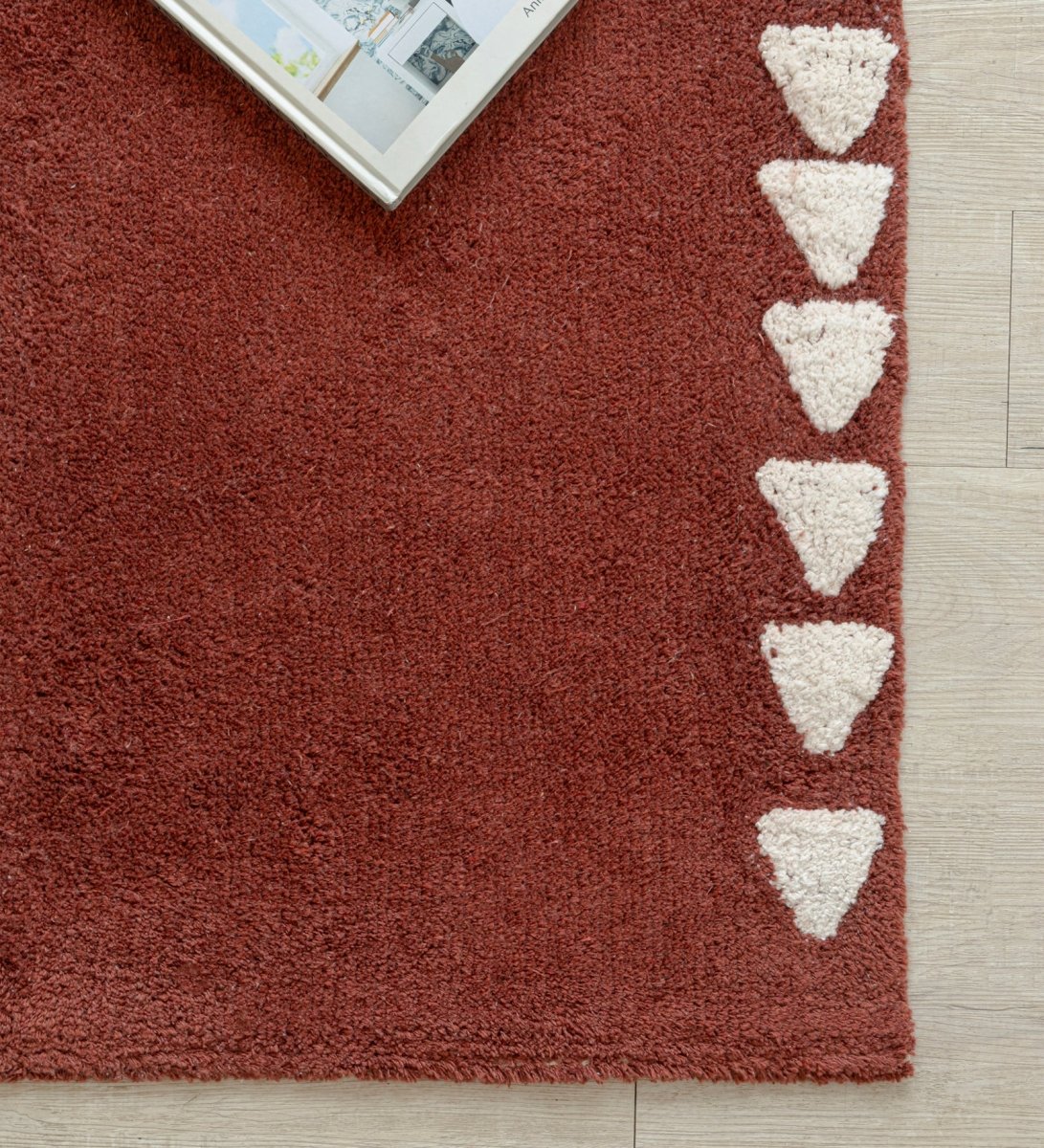 Terracotta Diamond Hand Tufted rug - styled room view