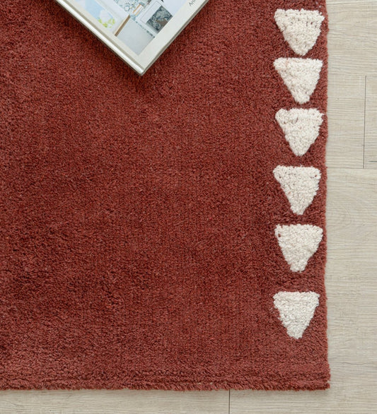 Terracotta Diamond Hand Tufted rug - styled room view