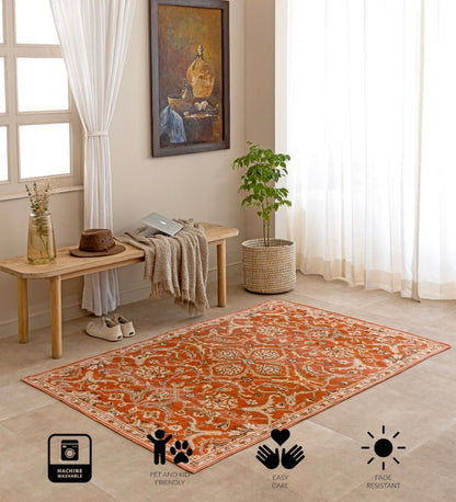 Terracotta Heritage Floral rug - detail view