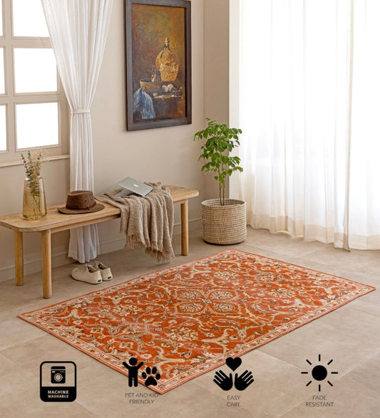 Terracotta Heritage Floral rug - detail view