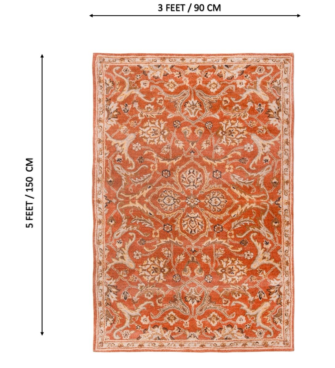 Terracotta Heritage Floral rug - size reference view