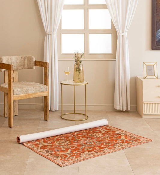 Terracotta Heritage Floral rug - alternate angle