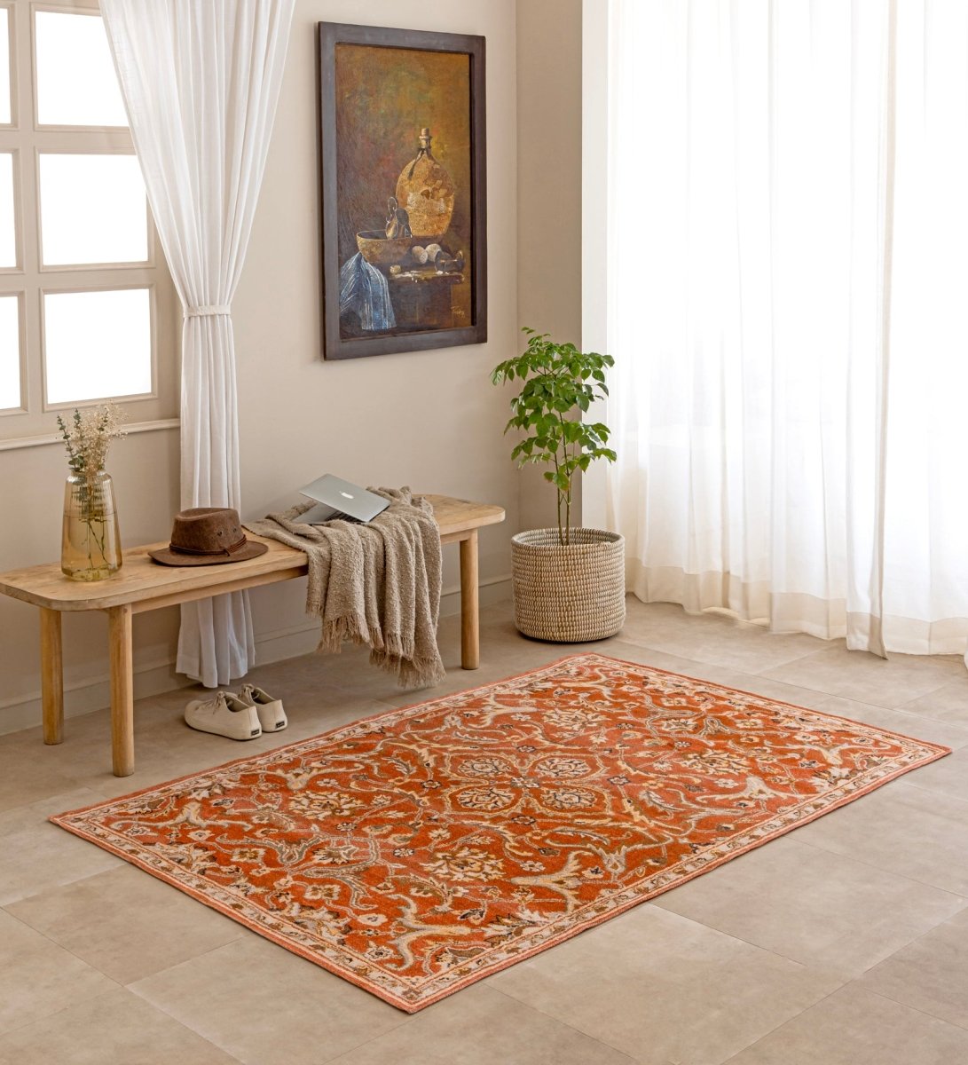 Terracotta Heritage Floral rug - back view