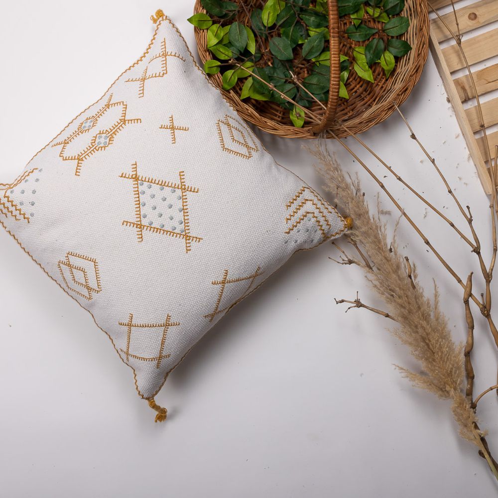 YELLOW - Hand-Embroidered Pillow Cover