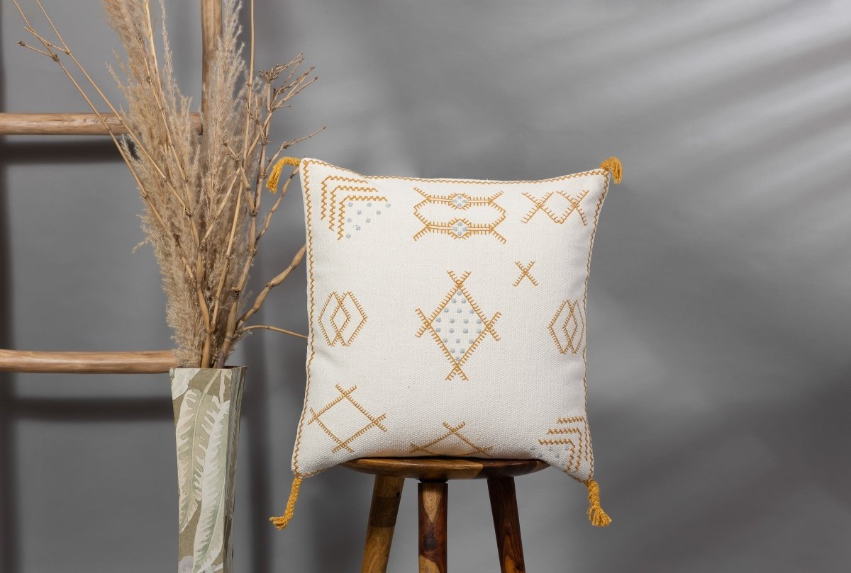 YELLOW - Hand-Embroidered Pillow Cover